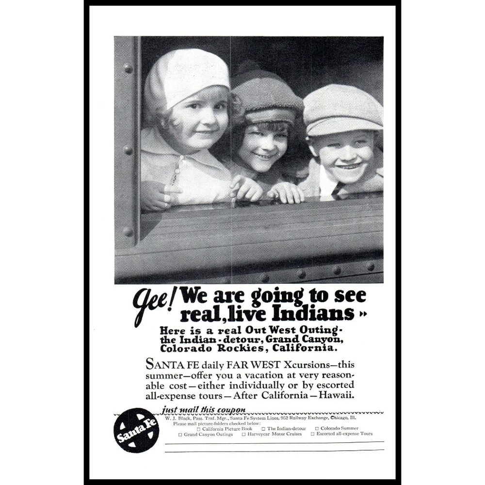 1929 Santa Fe System Lines Railroad Vintage Print Ad Little Kids Out West Photo
